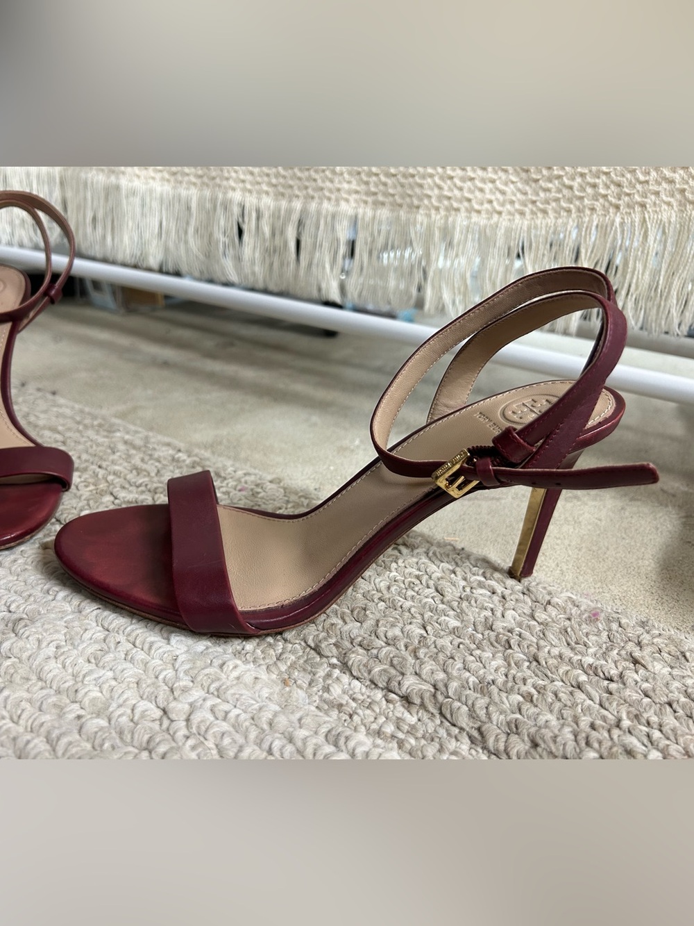 Tory Burch Burgundy Ankle-Strap Stiletto Sandals - Picture 5 of 5